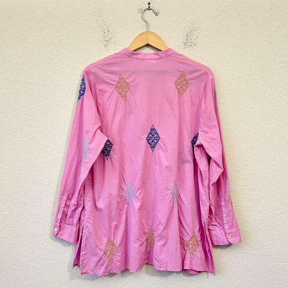 J. JILL Tunic Shirt Camellia Pink Embroidered Cotton Button Up LS Boho - Picture 2 of 12